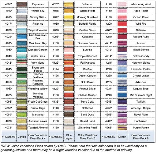 DMC Colour Variations 6Stranded Thread Range (60 colours) Katipatch